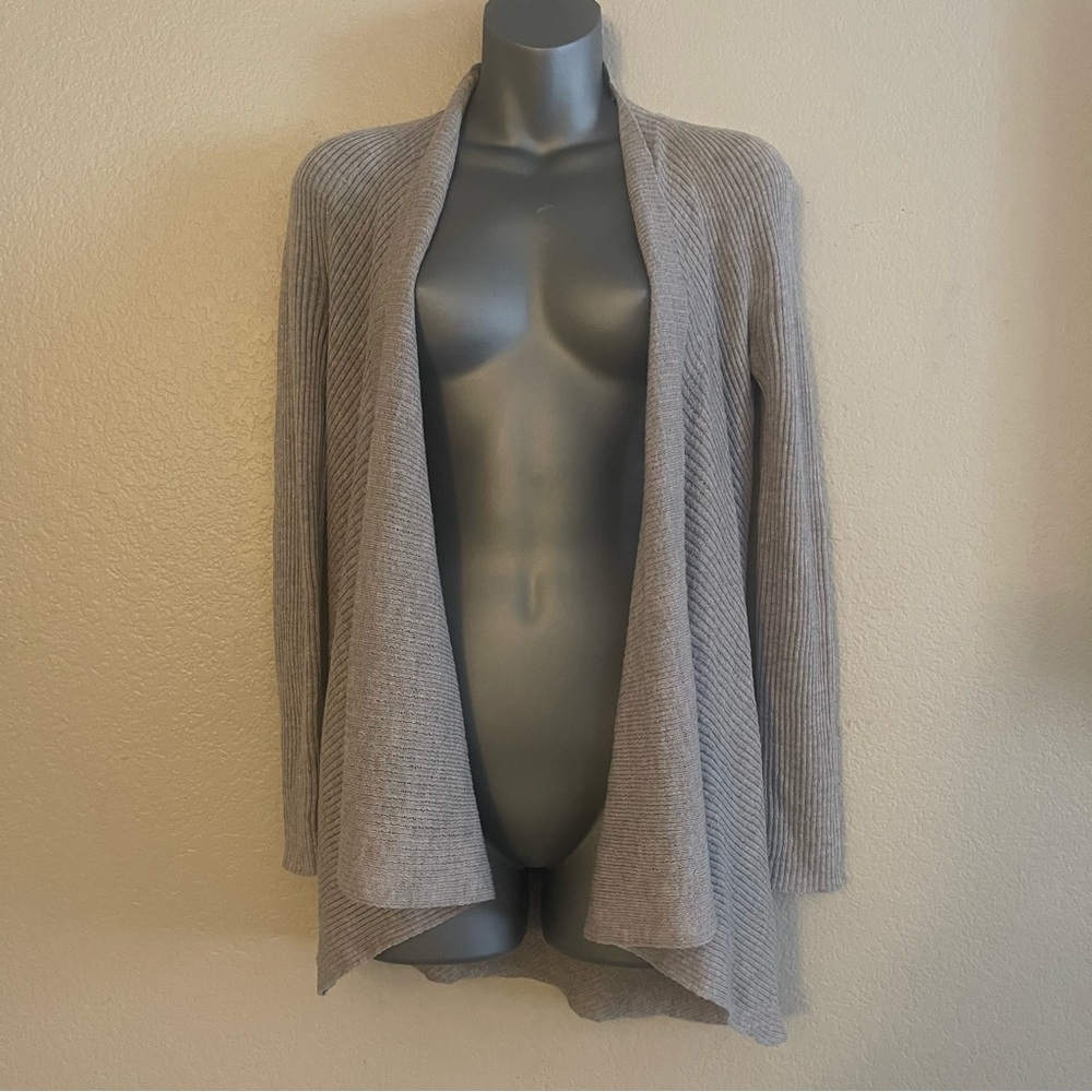 Eileen Fisher ribbed asymmetrical 100% wool open cardigan X-small gray